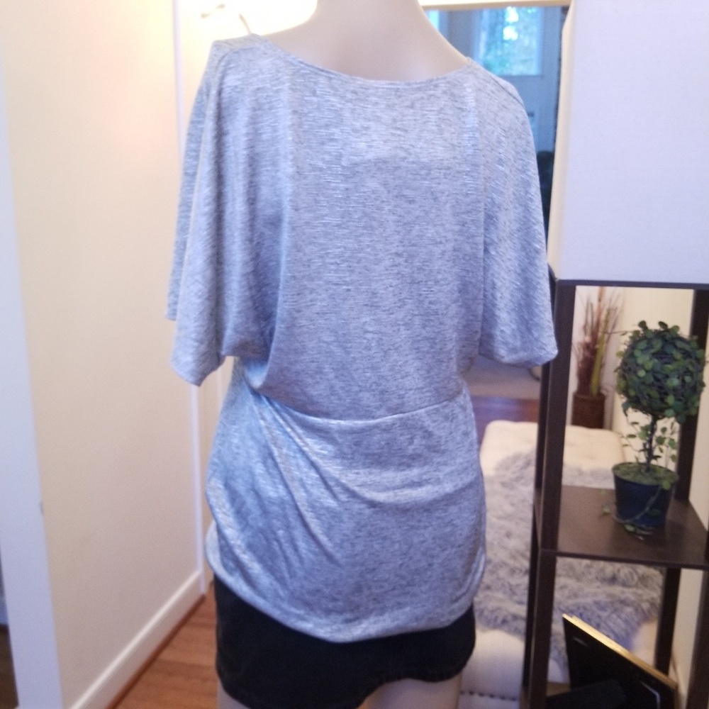 Bar III Twist Front Short Sleeve T-Shirt Silver L - Picture 4 of 4